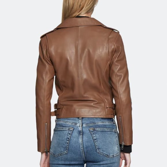 WALTER BAKER LIz Leather Crop Moto Jacket in Terracotta NWOT - Picture 2 of 16